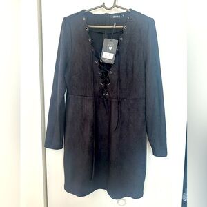 Misguided Black Suede Mini Dress